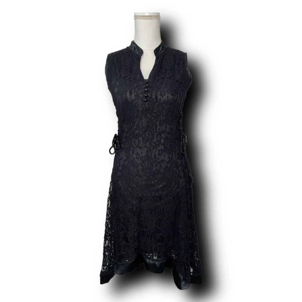 Vintage Whimsigoth Mandarin Collar Dress with Corset Lace Sides Goth Alt Vibes